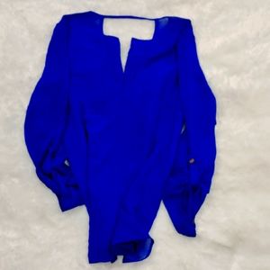 Bright Blue Mesh Top with Gold buttons size small